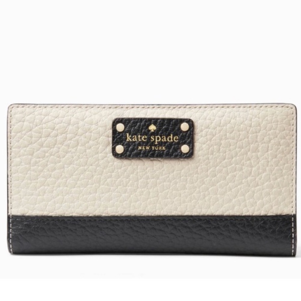Kate Spade Tan and Navy Leather Bi-fold Long Wallet NWT Retail:$179